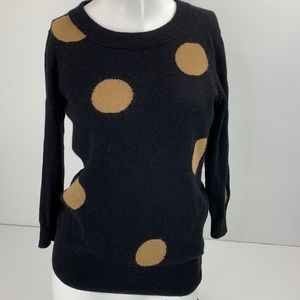 J Crew Womens Cardigan Sweater 3/4 Sleeve Black Brown Polkadots Wool Blend S